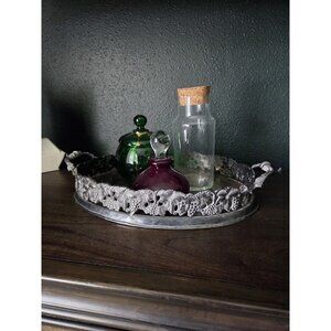 Vintage Oval Tray 18" Grapevine Handles Silver Metal Centerpiece Made in India